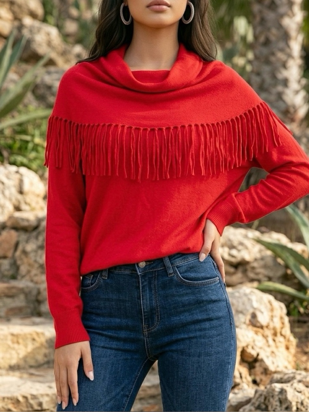 Michael Kors Vibrant Red Fringe Sweater